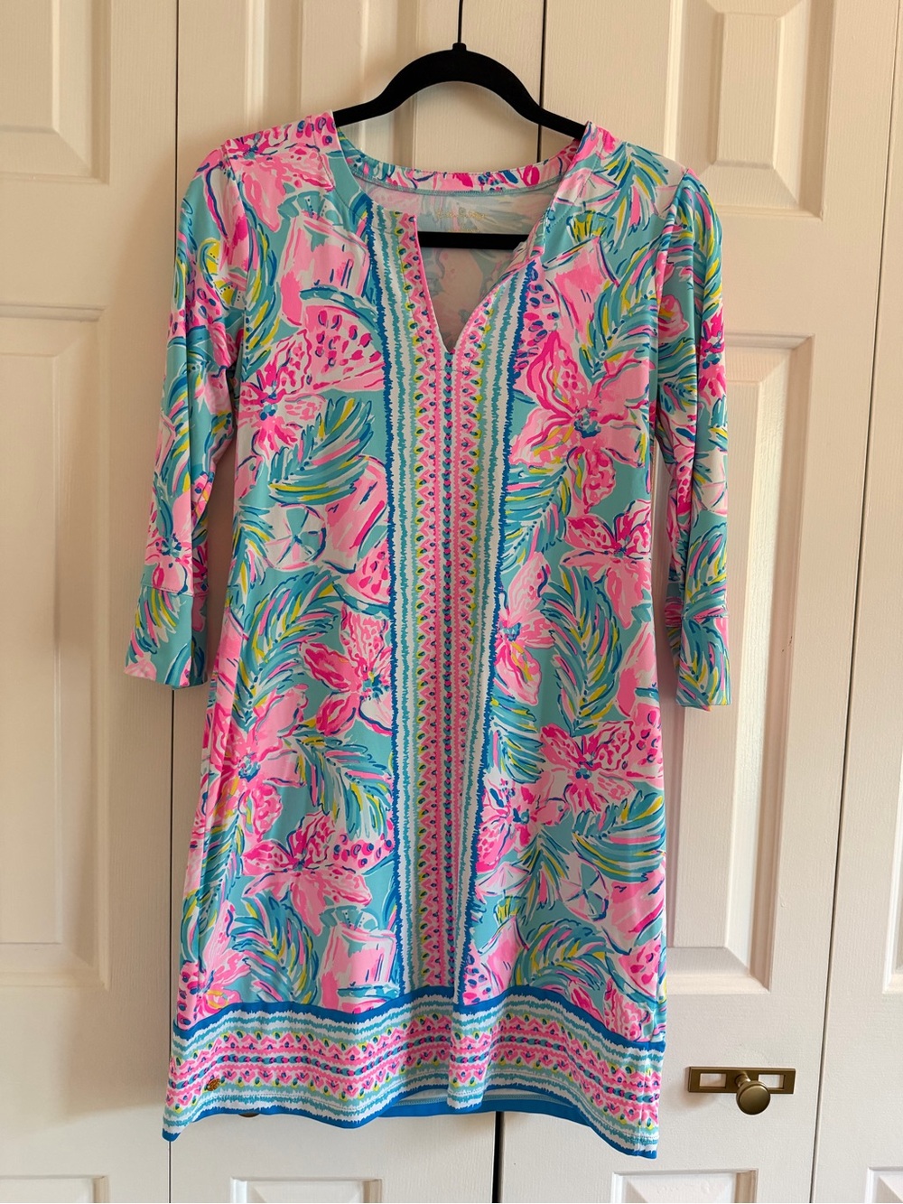 Lilly Pulitzer Sherrill Pink & Aqua V-Neck Tunic Dress